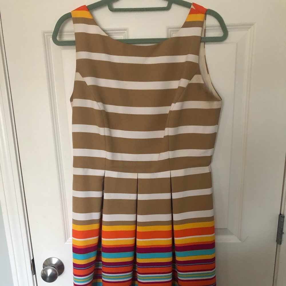 Tan & Rainbow Striped Dress